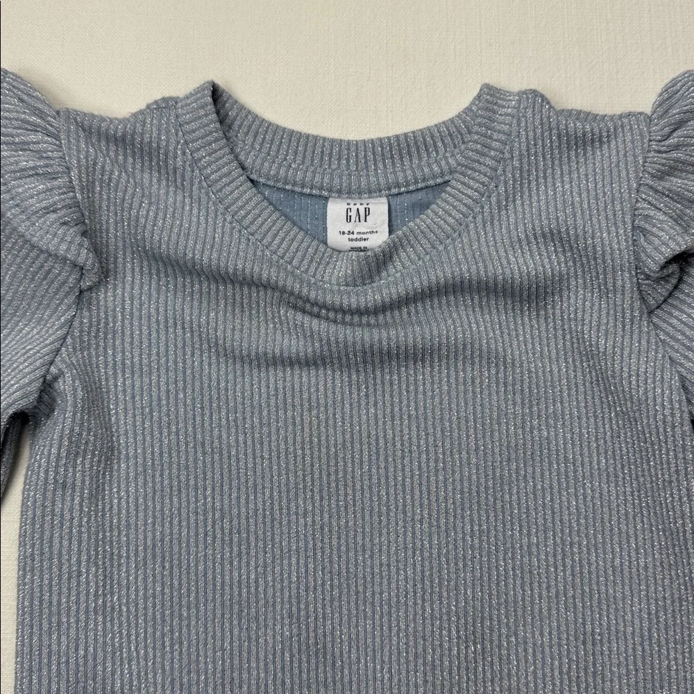 GAP Glitter blue Ruffle Long‎ Sleeve Tee